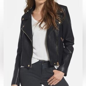 Blank NYC Black Leather Jacket with Gold Accents